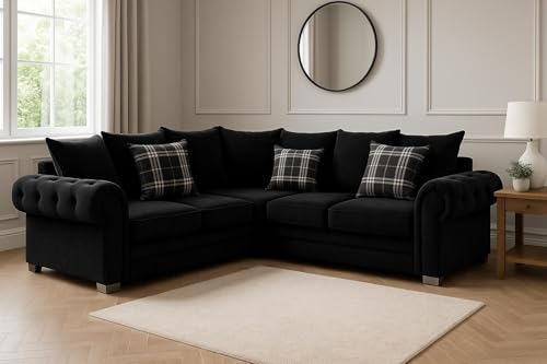 Maison Mirza - 2C2 Corner Sofa in Kensington Fabric/Scatterback/Designer Cushions included/Verona (Black) - Image 2