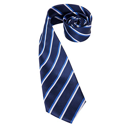 Dubulle Navy Blue Tie Blue Striped Necktie Silk Pocket Square Cufflinks Set Woven Necktie #TOP2