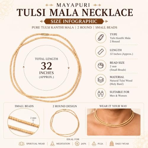 Image of Original Tulsi Mala Necklace for Men & Women | Pure Tulasi Kanthi Mala | Holy Basil Wooden Neck Chain for Meditation, Hare Krishna Devotees, Japa, Puja & Daily Spiritual Wear (Brown, Small Beads, 32, Inches)