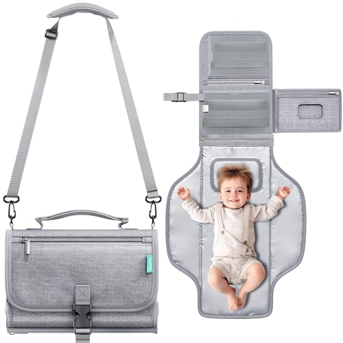 Portable Diaper Changing Pad with Shoulder Strap, Detachable Trav...