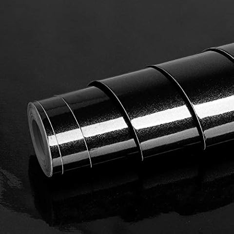 Livelynine Vinilo Negro Brillo Papel Pintado Autoadhesivo Cover