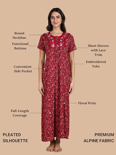 Image of 9shines Label Stylish Alpine Nighty Maxi for Women | Full Length Trendy Nightgown | Premium Nightdress | Nightwear | Embroidery Nighty with Pockets (2892)