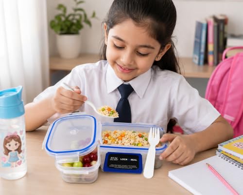 Image of Airtight Food Storage Containers Set with Spoon & Fork | Leakproof BPA-Free Plastic Lunch Box | Microwave, Freezer & Dishwasher Safe | Reusable Meal Prep Container Set