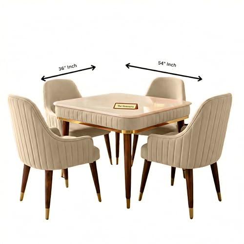 Image of Onyx Elite Modern Dining Table Set 4-Seater Modern Wooden Dining Table Set |1 Year Warranty | Onyx Top Table with 4 Chairs (Beige)