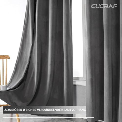 CUCRAF Samtvorhang mit Ösen 2er Set, blickdichte und lichtundurchlässige Vorhänge, H 245x B 140cm… – Ansicht 3