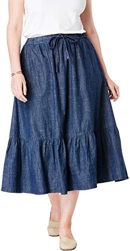 Women's Plus Size Drawstring Chambray Skirt