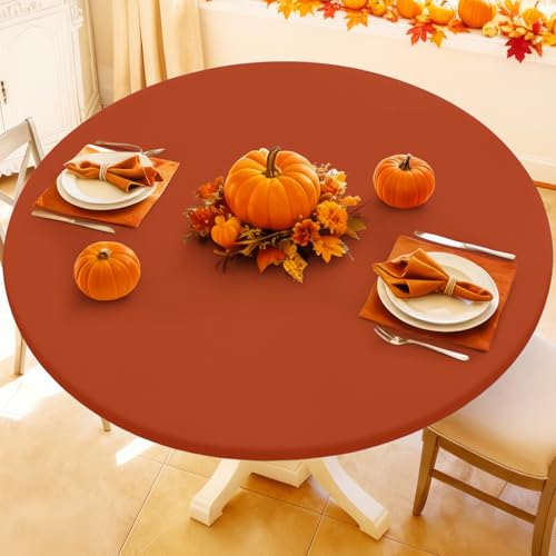 Moosfor Round Spandex Thanksgiving Tablecloth, Elastic Fitted Waterproof Tablecloths for 36