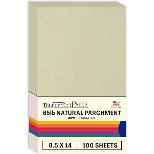 ThunderBolt Paper - 100 Natural Parchment 65lb Cover Cardstock Paper, 8.5x14 Inches, Legal/Menu Size, Printable Old Parchment Look