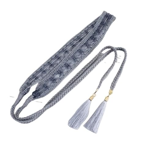 [EKLMCFS] Women's Dress Decorative Knotted Waist Chain Braided Lace Cotton Rope(Gray)