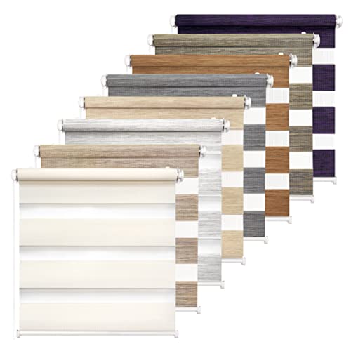 Rikmani Doppelrollo Fensterrollo LUIS Duo-Rollo Klemmfixierung Zebrarollo Seitenzugrollo ohne Bohren, lichtdurchlässig und verdunkelnd 70x150 cm, schwarz-lila