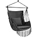 Sekey Hängesessel mit 2 Kissen & Seitentasche - Boho Hängestuhl bis 120 kg - Robuste Metallstange & Anti-Rutsch-Ringe - Atmungsaktive Hängeschaukel für Indoor, Balkon & Garten, Anthrazit