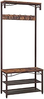 VASAGLE Industrial Coat Rack, 3-in-1 Hall Tree, Entryway Shoe Bench Coat Stand, Storage