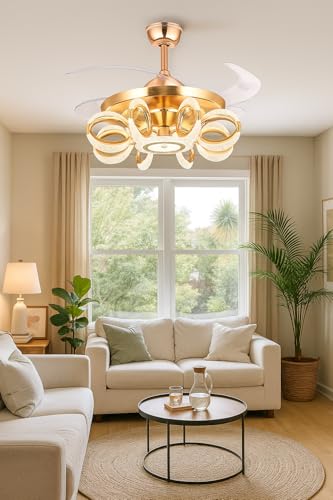 Image of HDC Luxe Orbit Crystal Ring LED Chandelier Fan with Remote Control | Modern Decorative Ceiling Fan with Light for Living Room Bedroom Dining Room Home Decor