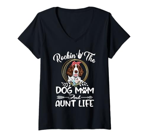 Femme English Springer Spaniel Rocking The Dog Mom and Tante Life T-Shirt avec Col en V