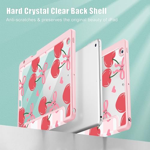 Mektron Printed Case for iPad 10.2 Inch, iPad 9th Gen 2021/8th Gen 2020/7th Gen 2019 Tablet Case, Buit in Pencil Holder with Shockproof Cover Clear Shell + Trifold Stand, Cherries Bows C353 by Mektron - Image 3