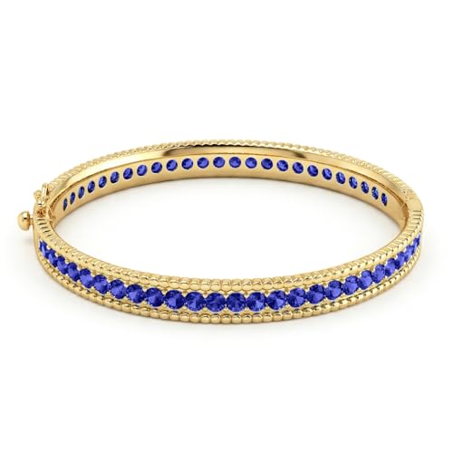 FIVESWEET Gold Bangle Bracelet for Women, 18K Gold Plated Zinc Alloy Bangle Inlaid with AAA Cubic Zirconia, Dainty Vintage Trendy, Waterproof, Non Tarnish, Fashion Jewelry Accessories, Gift Idea for Mother's Day, Valentine's Day, Christmas and Birthdays (Navy Blue)
