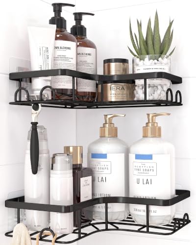 Sakugi Black Corner Shower Caddy Adhesive No Drilling Bathroom Shelves