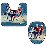 VAPOKF Set di 2 tappetini da bagno a forma di U, con tappetino sagomato e copriwater in morbida flanella antiscivolo, copertura per tavoletta WC, motivo: pista, hockey su ghiaccio