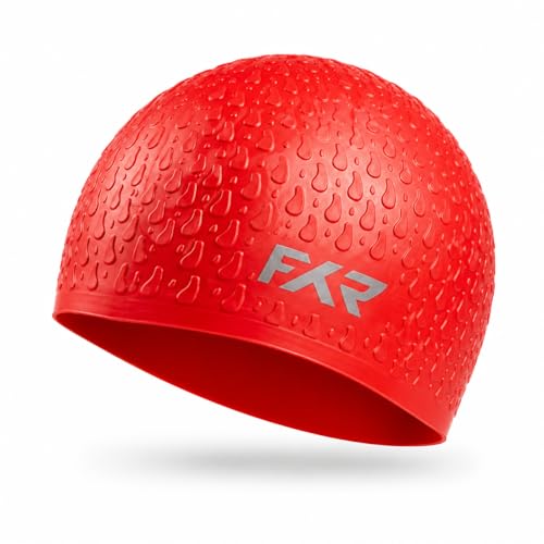 Image of Swimming Cap for Men, Women & Kids 6-14 Boys Girls |100% Silicone Swim Cap for Long Hair| Indian Head Size Cap Comfort (Red Sun, Embossed)