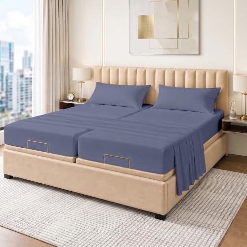 Kotton Culture Bed Sheets 5 Piece 100% Egyptian Cotton 600 TC Soft Crisp Cooling Cotton Luxury Hotel Sheets Thick with 16" Inch Deep Pocket Snug Fit Sateen Weave(Mediterranean Blue,Split King)