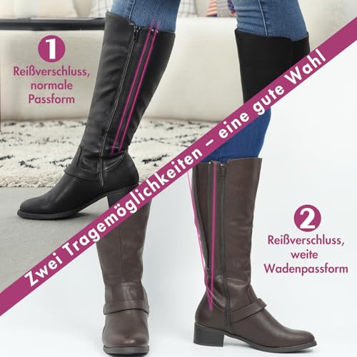 Hawkwell Damen-Reitstiefel mit breiter Wade und doppeltem Reißverschluss, Schwarz Synthetik EU 40