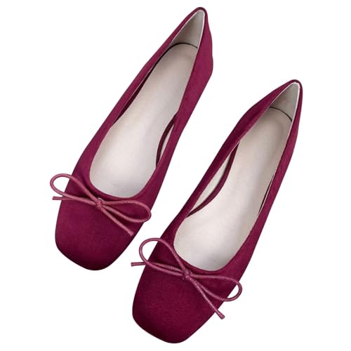 SAILING LU Women's Cute Bowknot Square Toe Ballet Flats Dressy Comfort Flat Shoes Office Work Shoes Casual Walking Slip-On Loafers