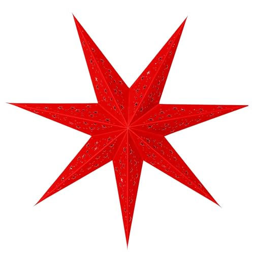 Image of GalaxyArts 24-Inch Red Paper Star Lantern - 3D 7-Point Hanging Decoration for Christmas, Diwali, Party, Wedding - Handcrafted Foldable Lamp for Indoor & Outdoor Use - Boho Star Light (Medium)