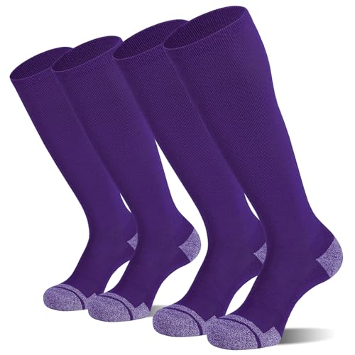 CS CELERSPORT 2 Pack Baseball Softball Socks Over the Calf Sports Tube Socks for Youth Men and Women Medium Purple