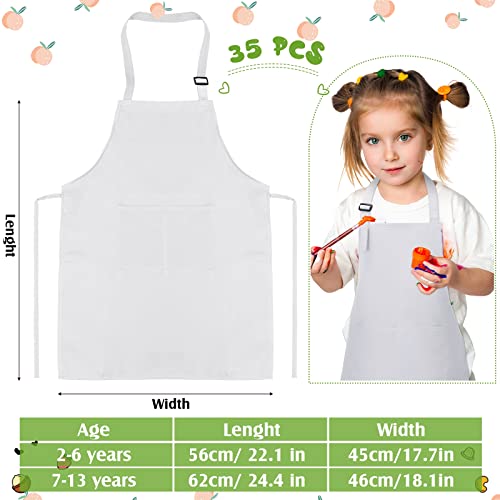 35 Pcs Children Artists Aprons With Pockets Adjustable Chef Apron Kids Painting Aprons For Cooking Kitchen Grilling Painting (White, Age 7-13) #TOP1