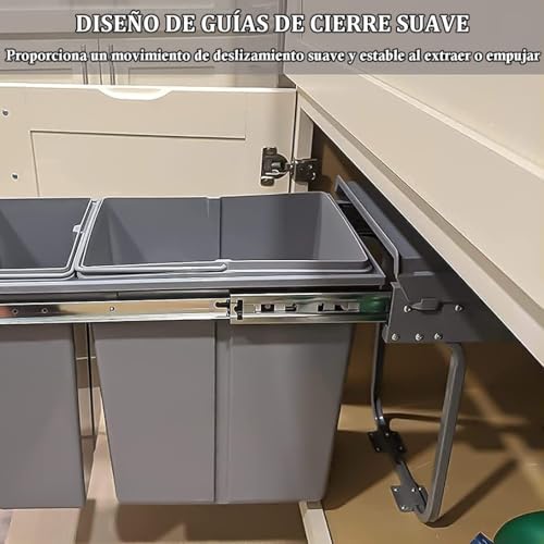 Image of jxgzyy Pull Out Kitchen Waste Bin Under Cabinet 20L+20L Double Sliding Trash Can with Lid and Handle Large Capacity Recycling Trash Container Bin Gray for Home Kitchen