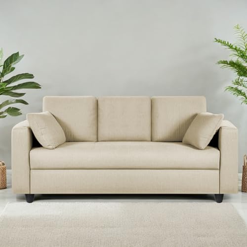 Image of Casaliving Vitserk 3 Seater Sofa Set for Living Room (Cream Colour) Premium Fabric Sofa Set