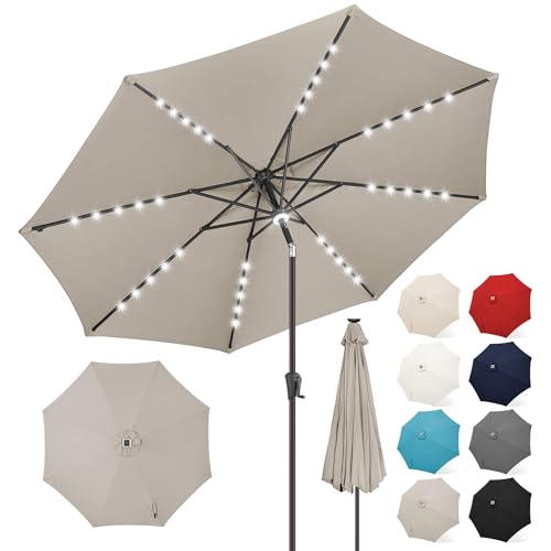 FLAME&SHADE Solar Patio Umbrella with a Centre Light, 9 FT Taupe by FLAME&SHADE - Used condition - US$55.42