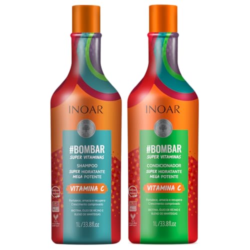 Inoar, Kit #Bombar Super Vitaminas – Shampoo e Condicionador Para Crescimento Acelerado, Fortalecimento Capilar, Redução da Queda e Brilho Intenso, 2x1L