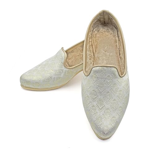 Chandrakala Punjabi Jutti for Men’s Shoes Wedding Khussa Traditional Handmade Ethnic Loafers, 8.5,Off White (MF107OFF10)2