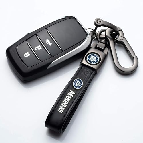 Image of Mariners Car Keychain Keyring for Seatle Mariners Baseball Fans,Seatle Mariners Car Accessory Women /Men's Keychains for Cars,Leather Key Ring Lanyard Car Key Fob Holder,Car Key Fob Keyring Replacement