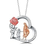 SELKAT Collar de plata de ley 925 para madre e hija, colgante de corazón para madre e hija, collar de rosa para el día de la madre, regalo para mamá, abuela, esposa