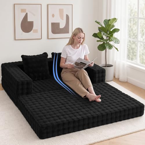 Image of COMAX Futon Sofa Bed, Convertible Sofa Bed, Folding Boneless Couches | Low-Profile Boneless Couch for Living Room, 11.8 inch H Low Seat Small 59 inch Foldable Floor Sleeper Mattress Lounge Space‑Saving