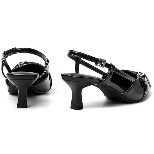 Image of Mostrin Kitten Heels for Women Pointed Toe Pumps Patent Leather Low Heel Slingback Heels with Buckle Dress Shoes for Dating Party Working