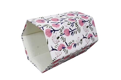 Image of 3.3 Gallon Cotton Hand Block Printed Paper Waste Basket |Small Decorative Trash Can for Housewarming Gifts in Living Room, Bedroom, Bathroom | Eco-Friendly, Plastic-Free (1, White Pink FLOWAR)