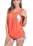 SUIEK Maternity Nursing Shirt Breastfeeding Tank Tops (Medium, Coral)