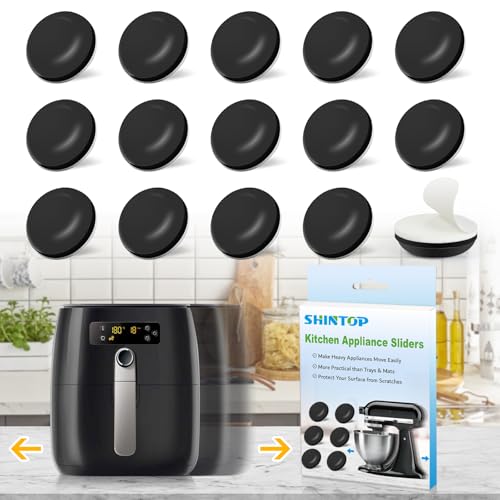 Kitchen Appliance Sliders, 16pcs Self Adhesive Small Appliance Sliders Easy Mover Space Saving Home Must Have Gadgets for Countertop Coffee Maker, Air Fryer (Black)
