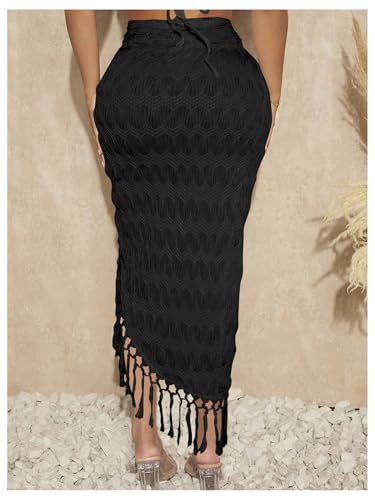 Verdusa Women's Twist High Split Fringe Skirt High Waist Asymmetrical Long Skirt2