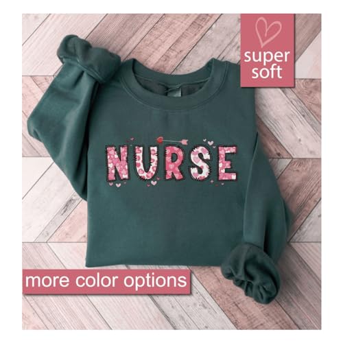 Nurse Valentine Gift Sweatshirt, Nurse Valentines Day Sweatshirts, Valentine Nurse Sweaters, Valentine Nursing Sweater, Gift For Her, Retro Valentine Nurse Crewneck, Heart Shirt, Cute Heart Nurse Puff3