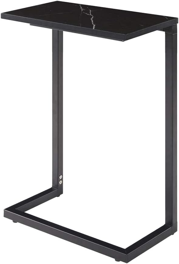 C-Shape Snack Side Table, Nesting End Table for Home and Office (Black-Marble Texture)