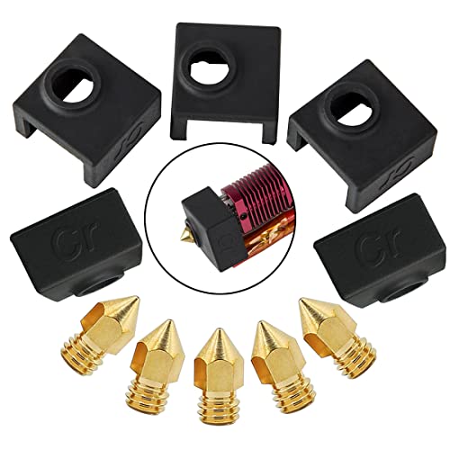 Creality 3D Printer Parts Upgrade Heater Block Silicone Cover And Brass Nozzle Tips For Mk7/Mk8/Mk9 Extruder Hotend Sock Heat Insulation For Cr-10,10S,S4,S5 Anet A8 Ender 3 Pro V2 #TOP6