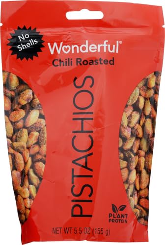 Image of Wonderful Pistachios No Shells, Chili Roasted Nuts, 5.5 Ounce Resealable Bag, Protein Snacks, Gluten Free Travel Snacks, Healthy Snack (Pack of 4)