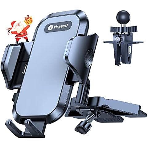 VICSEED Military-Grade Sturdy Car Phone Holder Mount, 𝗨𝗽𝗴𝗿𝗮𝗱𝗲𝗱 𝗔𝗻𝘁𝗶 𝗦𝗵𝗮𝗸𝗲 Metal CD Slot & Air Vent Thick Case Friendly Phone Mount for Car Fit for iPhone 16 15 14 Samsung All Phones Cover