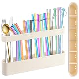 9.6'' Large Straw Holder for Cabinet Door, Soft Silicone Straw Organizer Storage Container, Space-Saving...