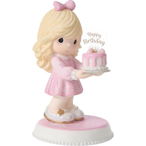 Precious Moments 252008 Youre As Sweet As Can Be Blonde Girl Birthday Bisque Porcelain Figurine Girl Holding Cake Figurine Birthday Gift for Daughter or Granddaughter