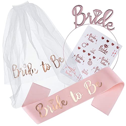Bride to Be Sash, Hen Party Accessories, Include Sash, Tiara, Hen Tattoo & Bride Veil with Comb on Hen Do Party, Bridal Shower, Bachelorette Party, Hen Party Games,Wedding,Hen Party Decor